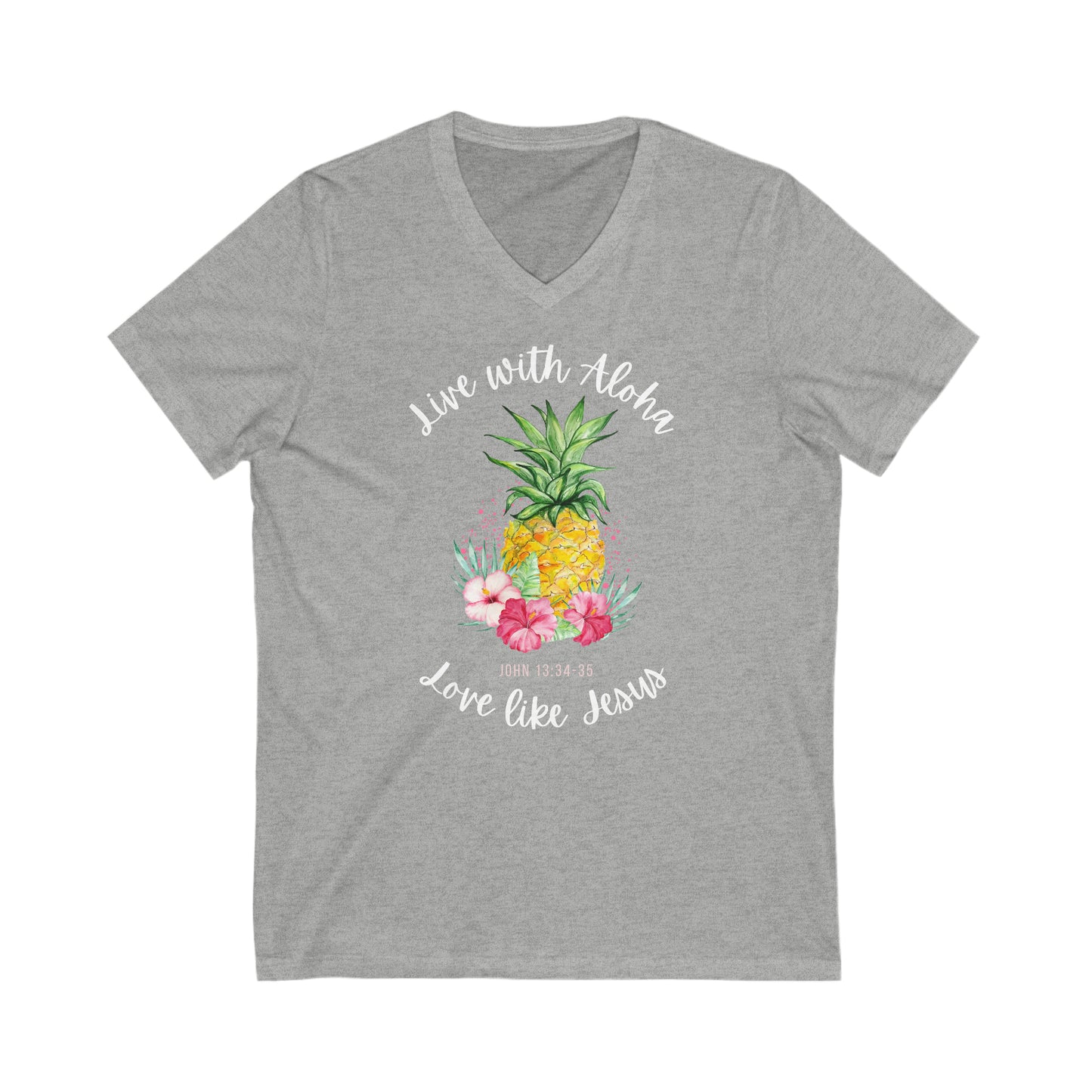 Pineapple Floral Live with Aloha, Love Like Jesus V-Neck Tee