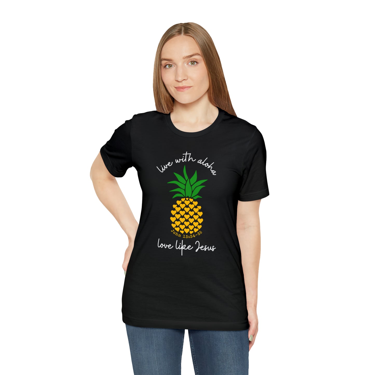 Live With Aloha, Love Like Jesus Pineapple Hearts Tee