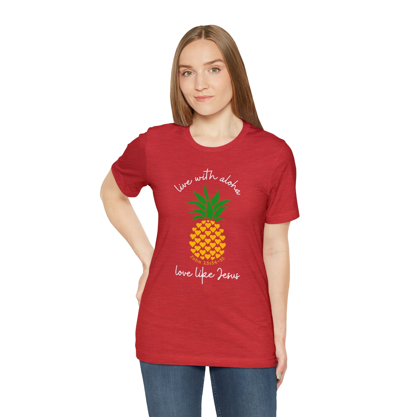 Live With Aloha, Love Like Jesus Pineapple Hearts Tee