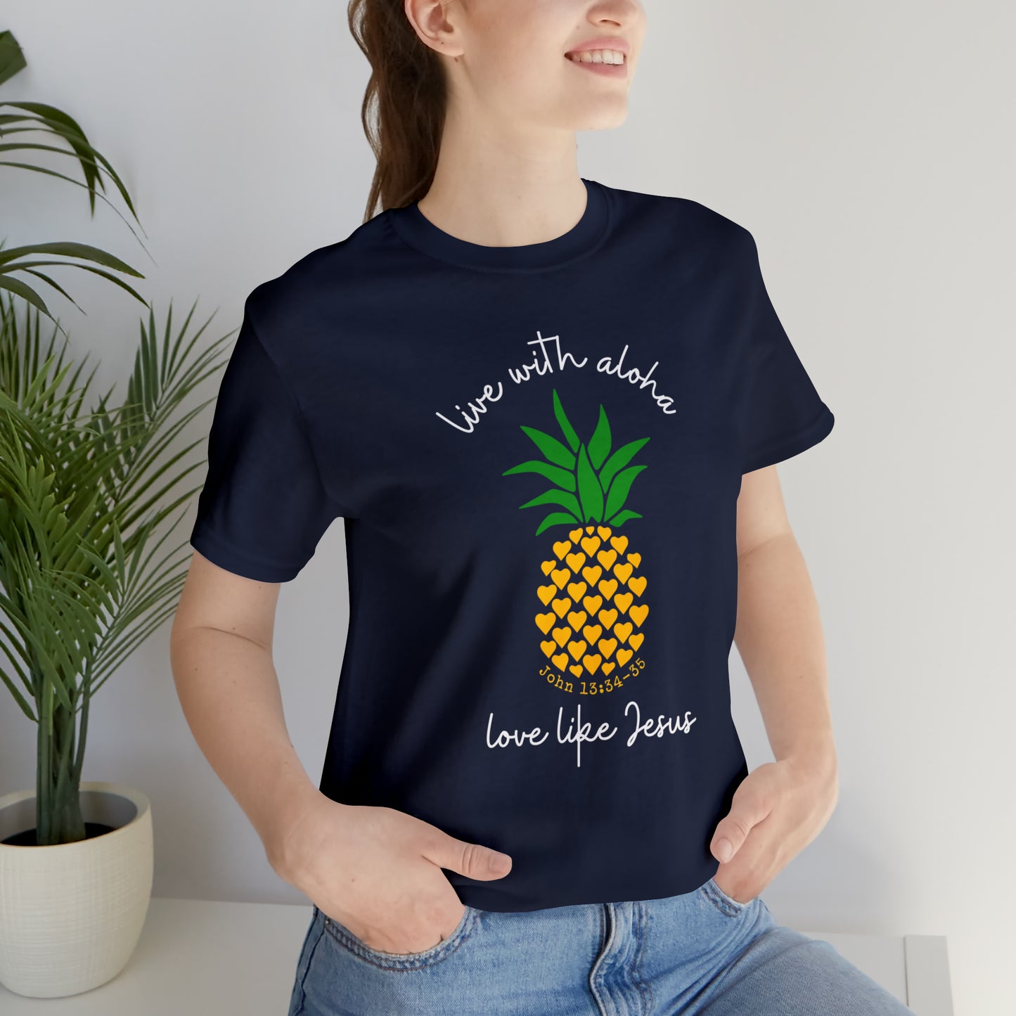 Live With Aloha, Love Like Jesus Pineapple Hearts Tee