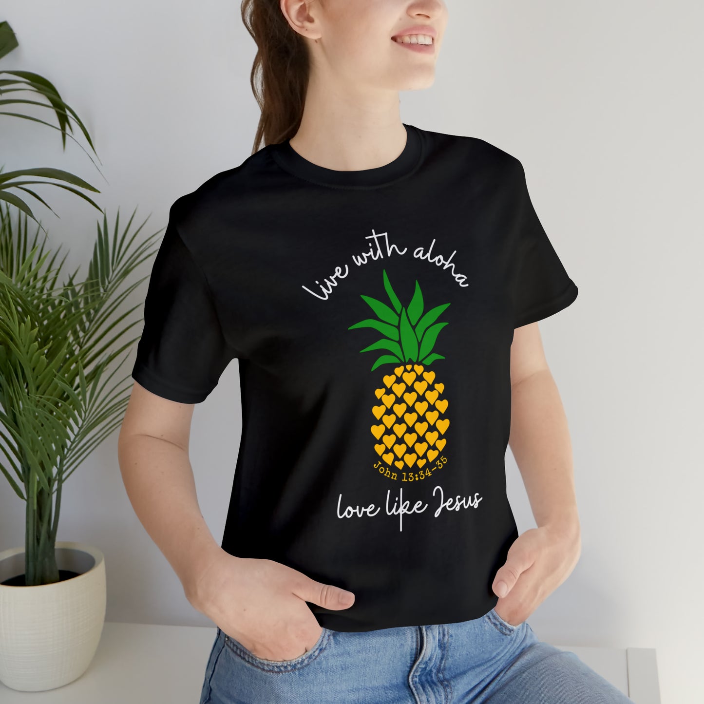 Live With Aloha, Love Like Jesus Pineapple Hearts Tee